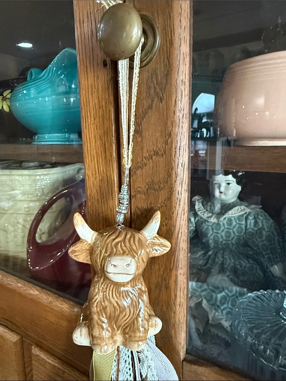 Handmade Rustic Tan Highland Cow Salt Shaker Tassel Hanging Decor